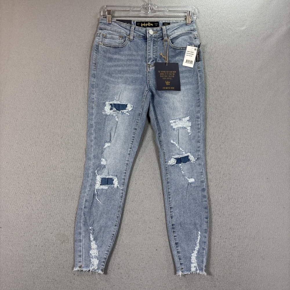 Indigo Rein Curvy Fit Mid Rise Distressed Crop Jean‎ Light Wash Blue Size 1 NWT
